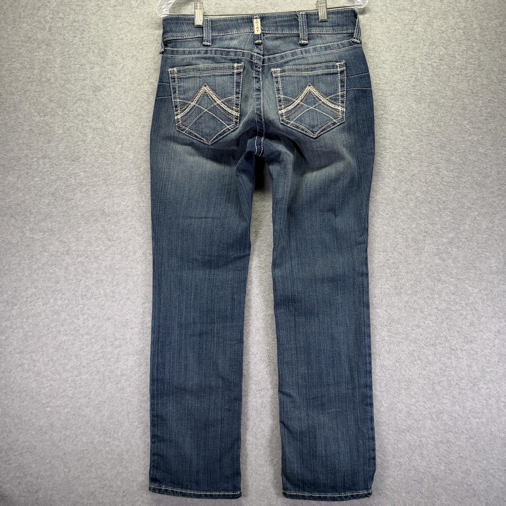 Ariat R.E.A.L. Straight Icon Jeans Womens 29S Blue Rainstorm Embroidered Stretch - Picture 6 of 8
